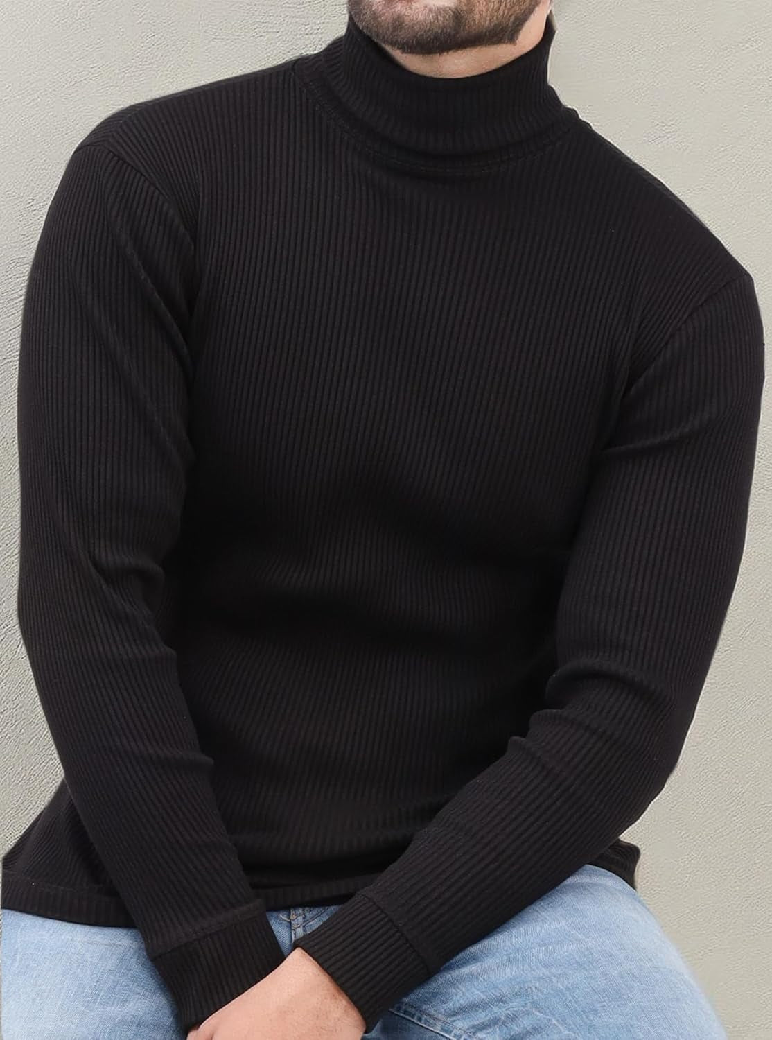 Men'S Ribbed Turtleneck Slim Fit Pullover Casual Long Sleeves Basic Top