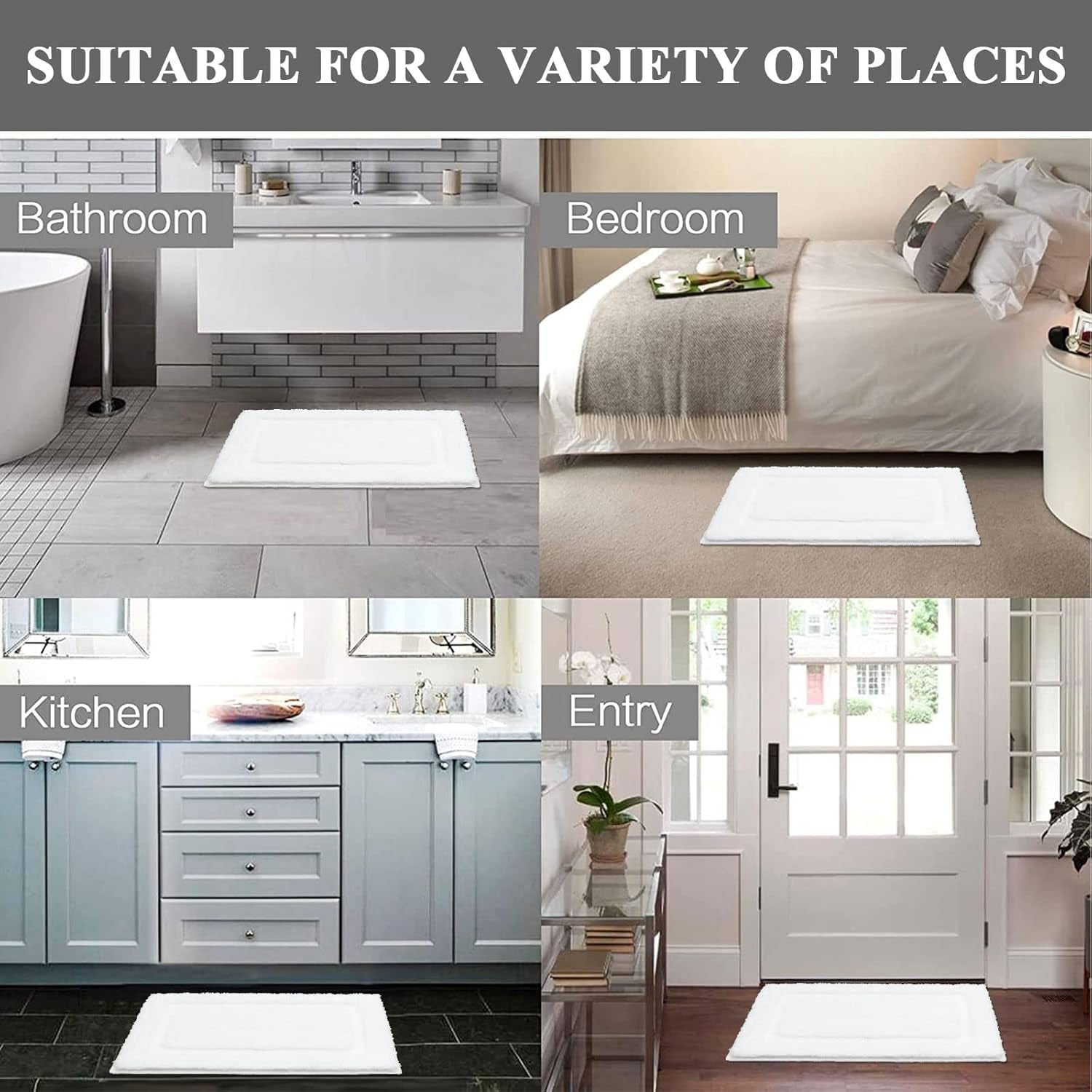 Super Soft Small Bathroom Rugs 16X24 Inch Non Slip Washable Bath Rugs Microfiber Bath Mats for Bathroom Floor Tub Shower Vanity Sink Decor Accessories, White 1'4" X 2'