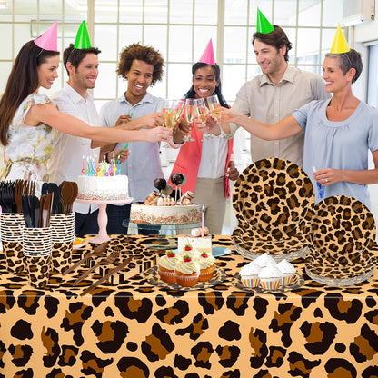 176 Pcs Cheetah Print Plates and Napkins Party Supplies, Leopard Print Birthday Decorations Tableware, Plate, Cup, Napkin, Safari Animal Leopard Theme Birthday Baby Shower Party Supplies