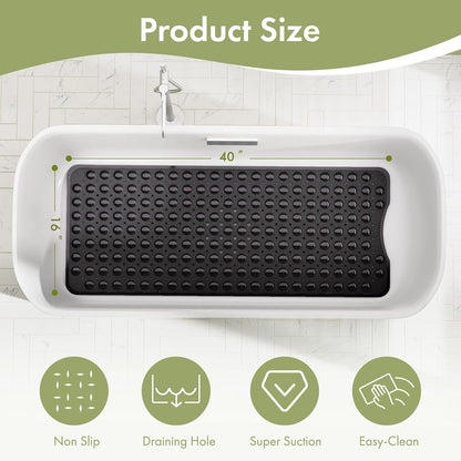 Shower Mat Non Slip 40 X 16 Inches, Shower Stall Mats with Suction Cups and Drain Holes, Non Slip Bath Mat for Tub for Elderly & Kids, Clear Black