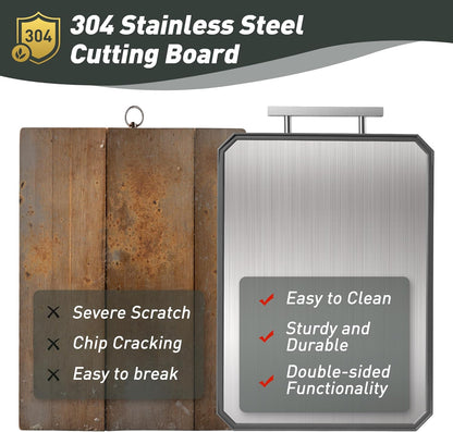 2 in 1 Stainless Steel Cutting Board with Handle Chopping Large Big Small Metal Carving Kitchen Meat Butcher Block Not Titanium Wood Bamboo Glass Marble Stone Rubber Plastic Silicone Acrylic Teak Sink