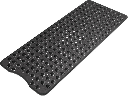 Shower Mat Non Slip 40 X 16 Inches, Shower Stall Mats with Suction Cups and Drain Holes, Non Slip Bath Mat for Tub for Elderly & Kids, Clear Black