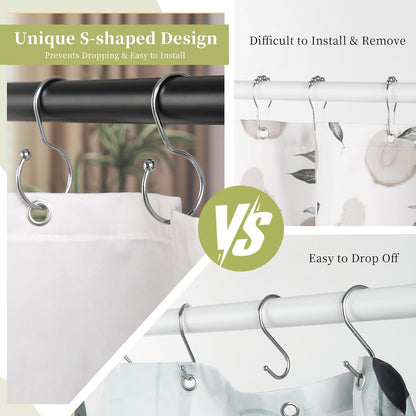 24 Pack Shower Curtain Hooks, Anti-Fall S-Shaped Shower Curtain Ring, Decorative Silver Shower Curtain Hooks Rings Rust Proof Shower Rings for Curtain, Shower Hooks for Shower Curtain, Chrome