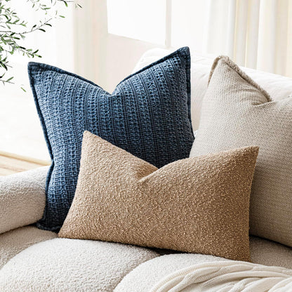 Textured Boucle Throw Pillow Covers Accent Solid Lumbar Pillow Cases Cozy Soft Decorative Couch Cushion Case for Chair Sofa Bedroom Living Room Home Decor, 12 X 20 Inch,Taupe Khaki Camel