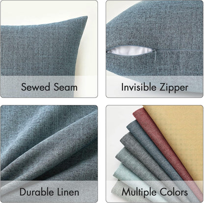 Pack of 2 Decorative Linen Burlap Coastal Pillow Covers Farmhouse Accent Pillowcases for Sofa Car Couch Bedroom Living Room Decor 18X18 Inch Dusty Blue