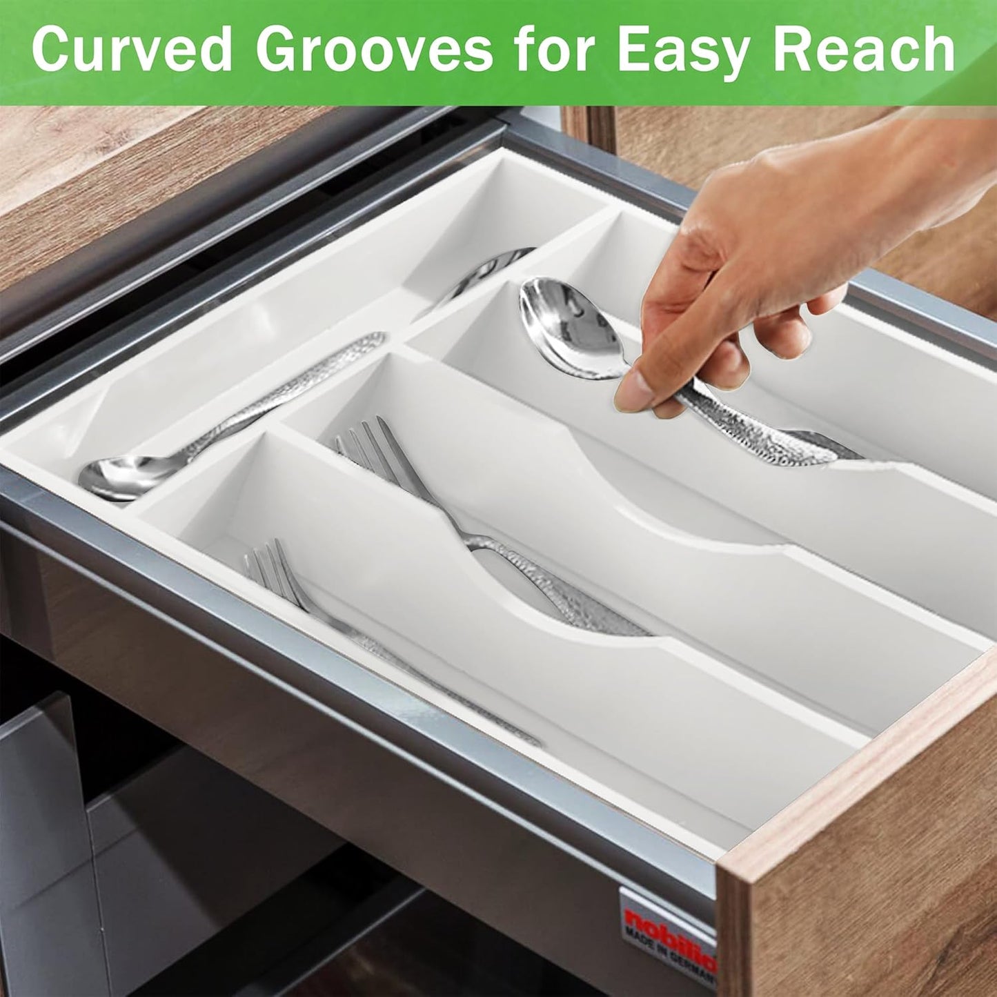 White Silverware Organizer 10 in Utensil Organizer Silverware Tray for Drawer Cutlery Flatware Organizer for Kitchen Bamboo Wood