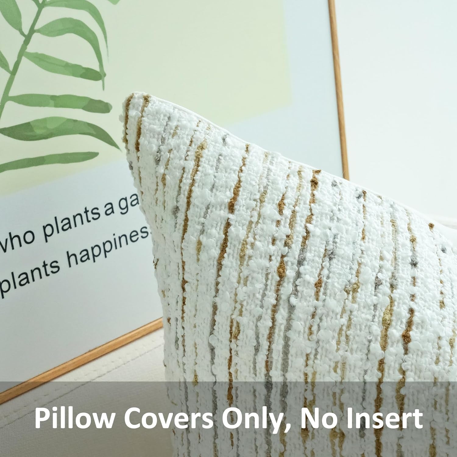 Pack of 2 Textured Boucle Decorative Throw Pillow Covers Farmhouse Boho Home Decor Striped Corduroy Square Chenille Pillowcases 18 X 18 Inch White