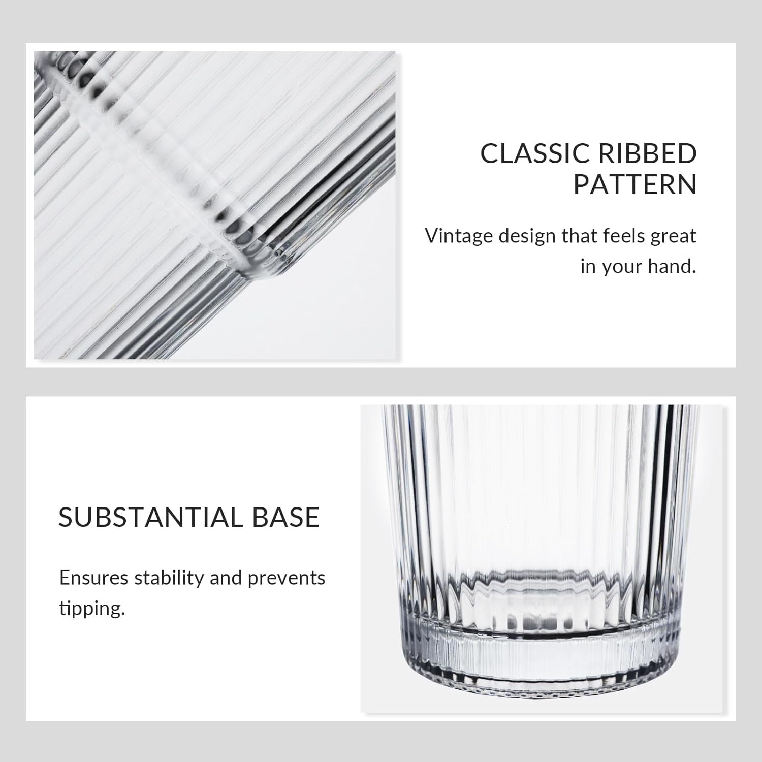 2 Pack 20Oz Glass Cups with Lids and Straws, Vintage Ribbed Glassware for Whiskey Cocktail Beer, Mason Jar Drinking Glasses Tumbler Iced Coffee Cup
