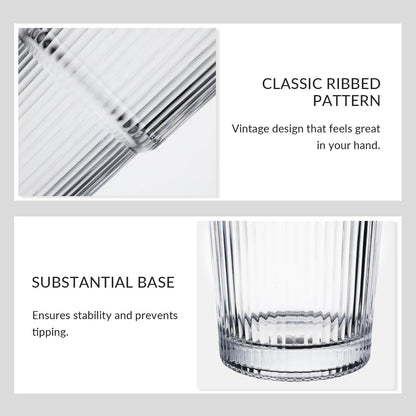 2 Pack 20Oz Glass Cups with Lids and Straws, Vintage Ribbed Glassware for Whiskey Cocktail Beer, Mason Jar Drinking Glasses Tumbler Iced Coffee Cup
