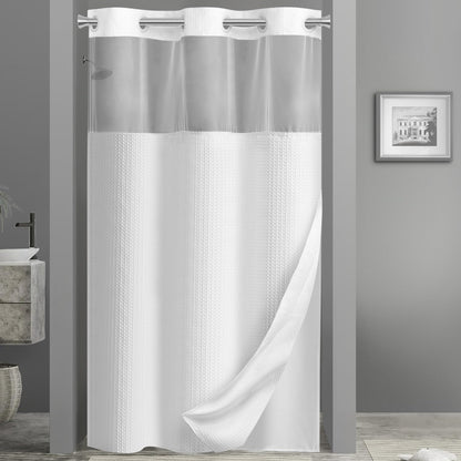 No Hook Shower Curtain with Snap in Fabric Liner Set Less Time White Waffle Shower Curtain for Bathroom 75" L X 48" W