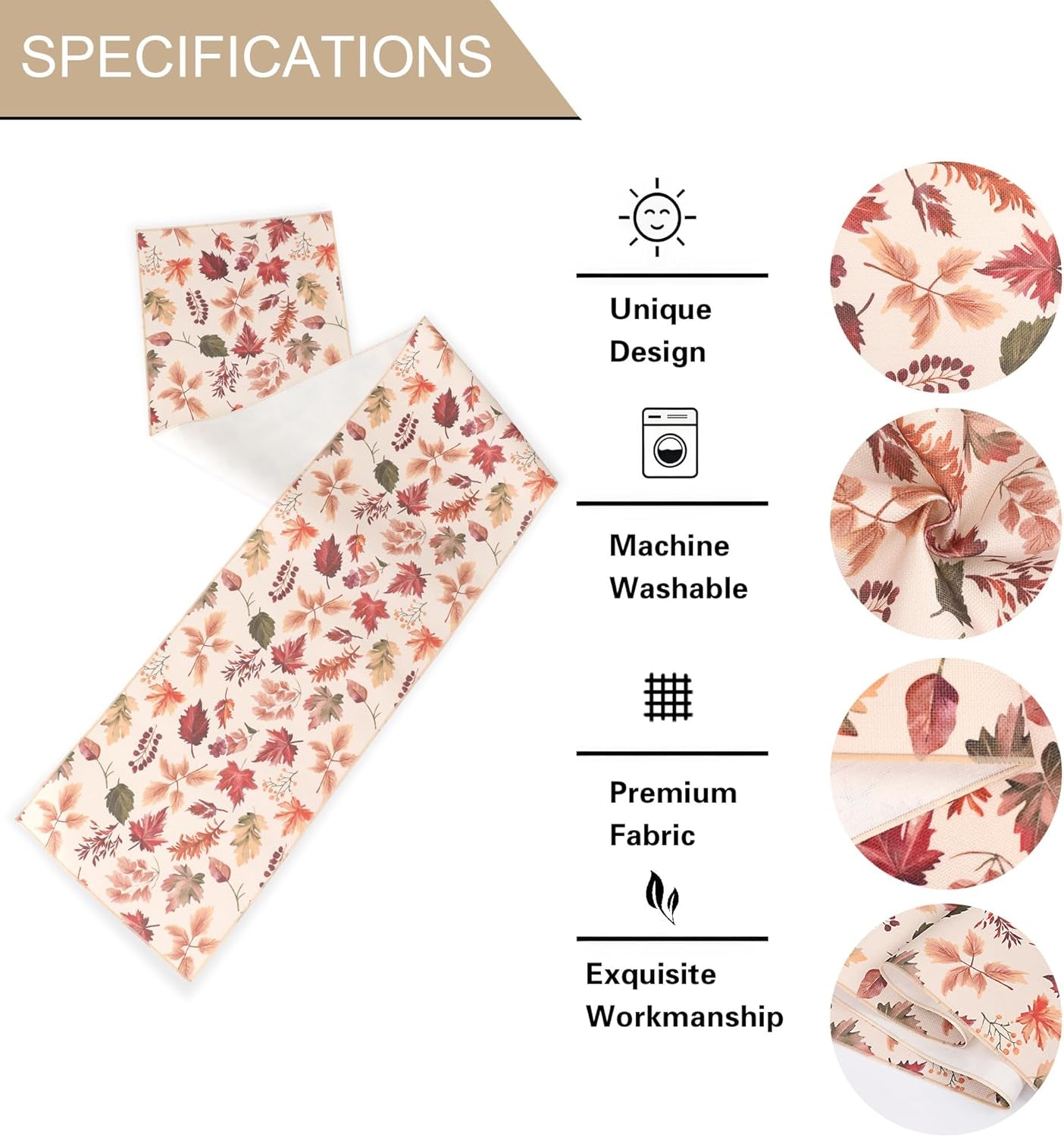 Fall Table Runner for Kitchen Dining Table, Thanksgiving Autumn Printed Harvest Pumpkins Maple Leaves Textured Fabric Halloween Holiday Home Decorations, Water-Proof, Washable, 13" W X 36" L