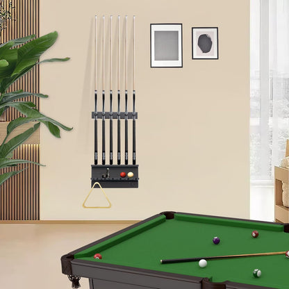 Pool Cue Holder Wall Mounted Pool Stick Holder Pool Table Accessories Pool Cue Rack for 6 Cues Stick Storage Billiards Set Wood