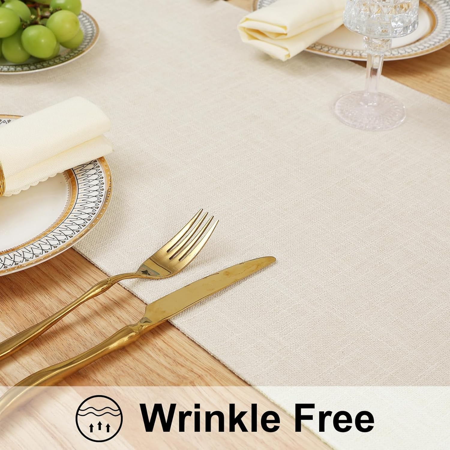 Cream Cloth Table Runner – Cotton Linen Blend Washable Farmhouse Dining Table Runner for Indoors & Outdoors, Easy to Clean, 14" X 72"