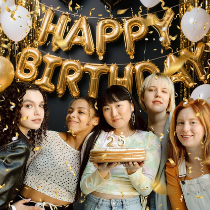 Gold Happy Birthday Banner Metallic, Gold Birthday Balloons, 13Pcs Mylar Foil Letters Balloons, Inflatable Party Decor, Golden Happy Birthday Sign Party Decorations for Women, Globos De Cumpleaños