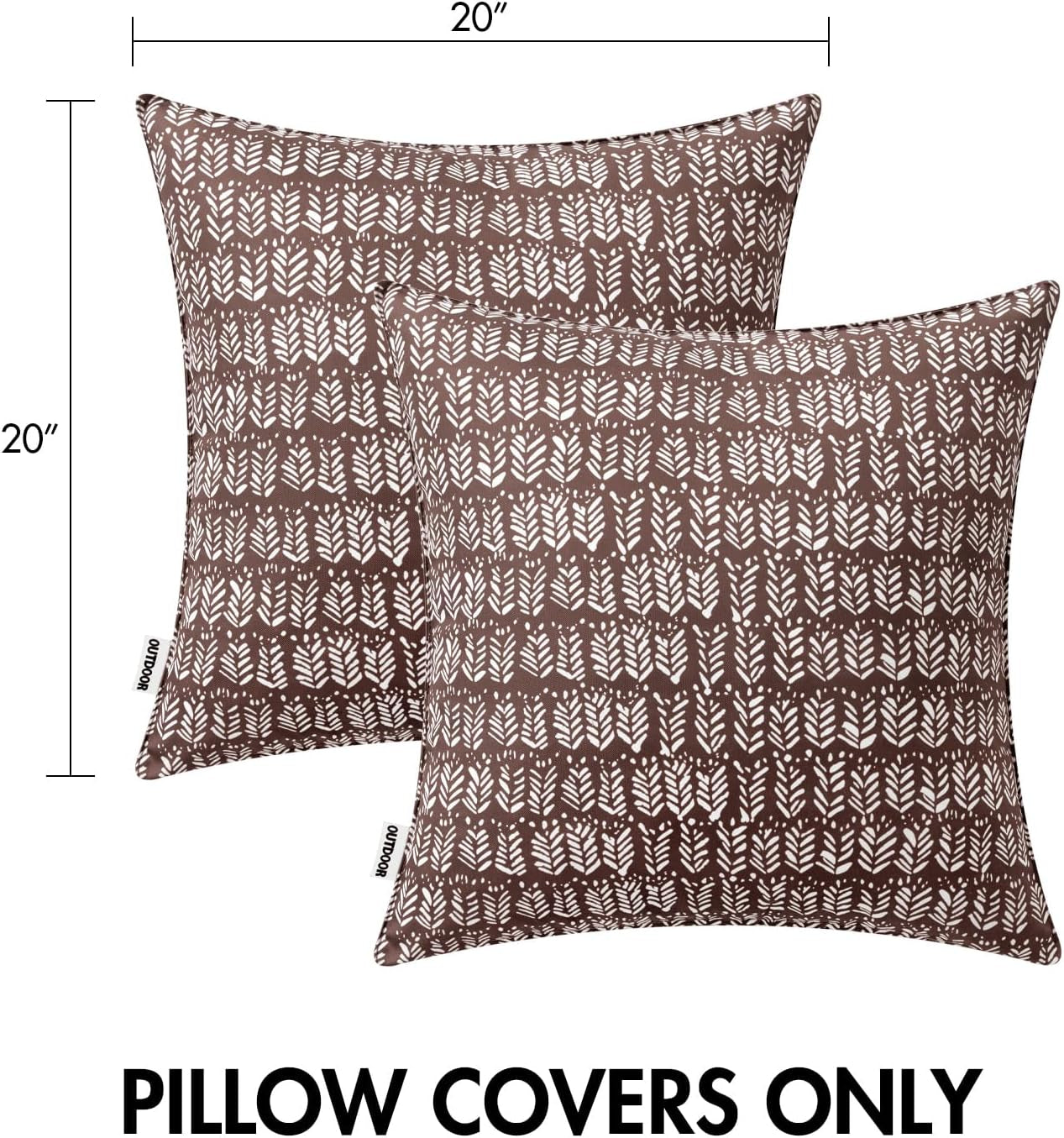 Outdoor Pillow Covers Waterproof Natural Floral Print Pillowcases Pack of 2 Decorative Boho Accent Cushions for Summer Patio Funiture Garden Tent Porch Bench,Brown 20X20 Inch