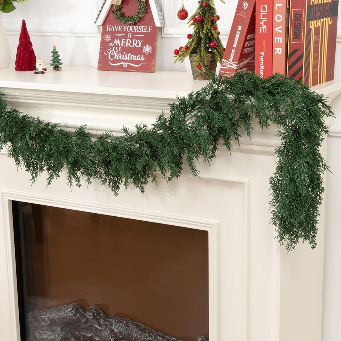 2Pcs Artificial Cedar Garland Real Touch Winter Pine Seasonal Christmas Greenery Garland for Table Mantle Background Wall Decorations (2, 6.4 FT)