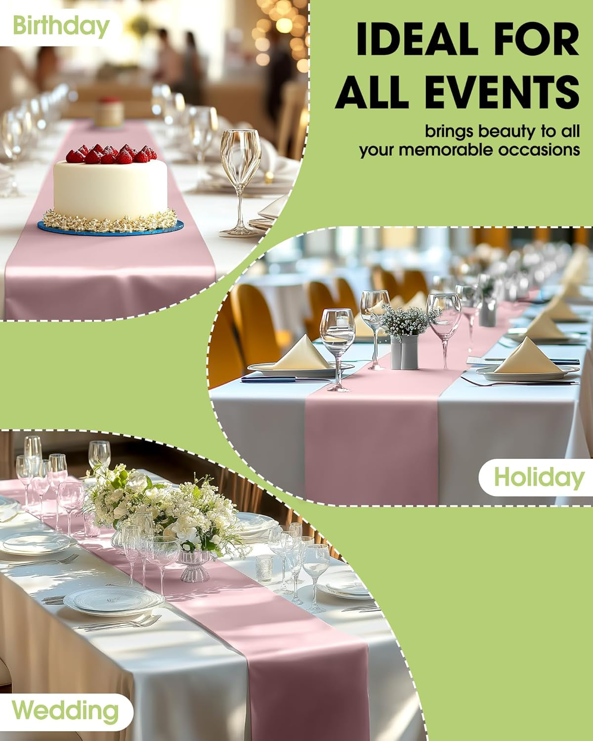 Dusty Pink Plastic Table Runners - 12 Pack, 14'' X 108'', Water Resistant & Disposable Centerpiece Decorations for Table Cloth, Wedding, Birthday, Holiday, Baby Shower, Party, Home Decor