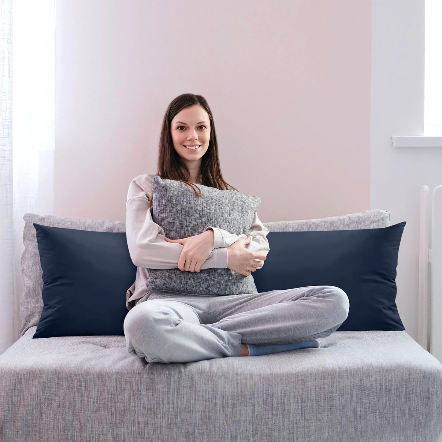 Full Body Pillow for Adults (Navy, 20 X 54 Inch), Long Pillow Insert for Sleeping, Ideal for Side Sleepers