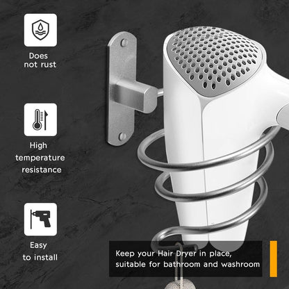Wall-Mounted Bathroom Hair Dryer Holder in Bright White