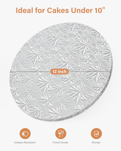 Cake Boards Drum 12 Inch Round, 1/2" Thick Decorating Supplies, Silver Sturdy Corrugated Cardboard Base, Base Para Pastel, 1 Pack
