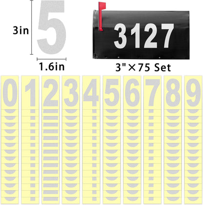 3 Inch Reflective Mailbox Numbers Sticker (0-9, 5 Sets) for Outside, Strong Self Adhesive Vinyl House Numbers for Mailbox, Signs, Door, Cars, Trucks, Home, Business, Address Number