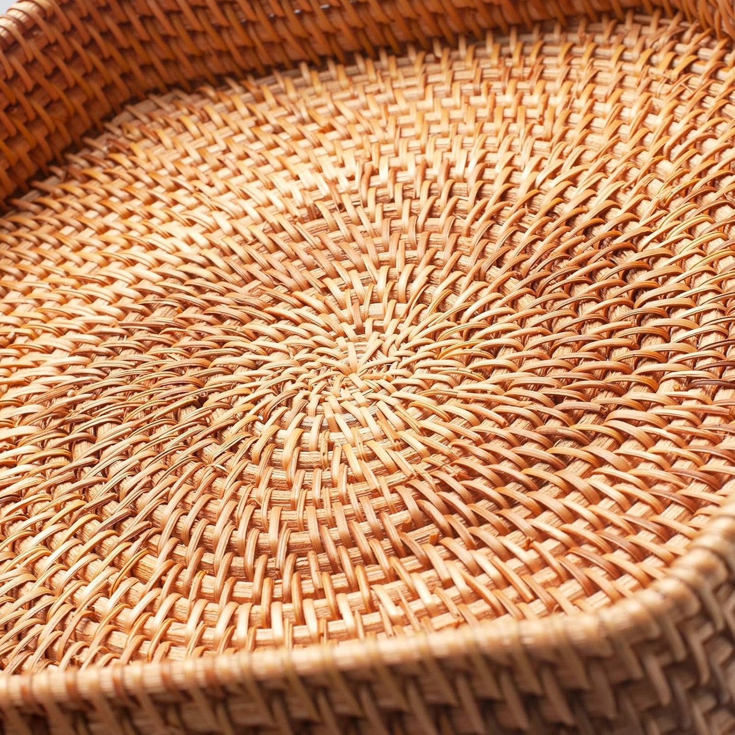 Hexagon Rattan Serving Tray for Coffee Table Woven Decorative Basket Trays for Ottoman Natural (9.8Inch X 2Inch)