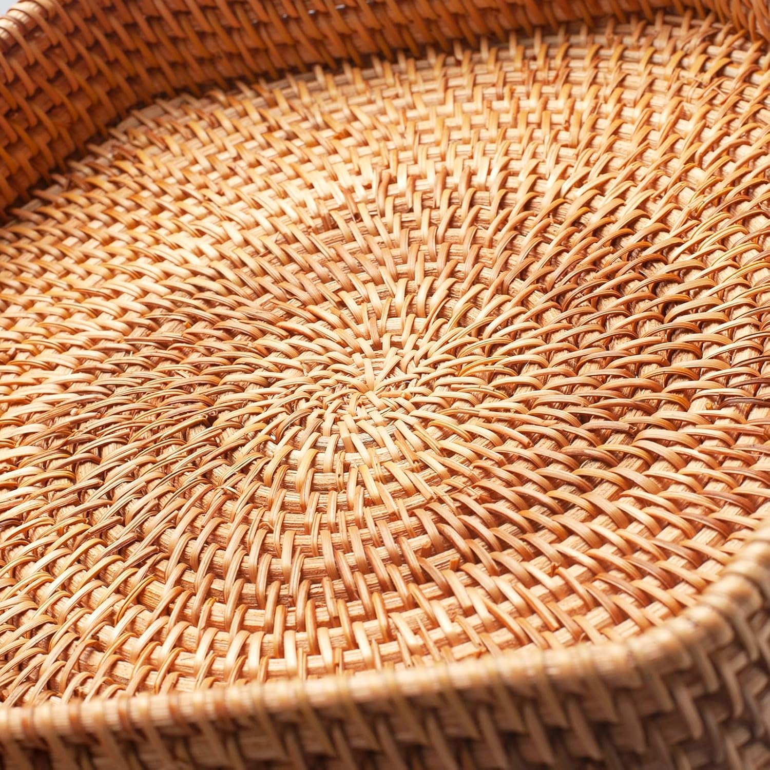 Hexagon Rattan Serving Tray for Coffee Table Woven Decorative Basket Trays for Ottoman Natural (9.8Inch X 2Inch)
