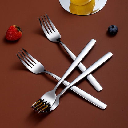 Set of 6 Modern Stainless Steel Dinner Forks and Spoons Silverware