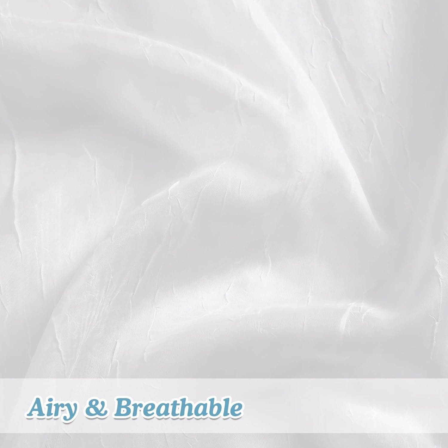 Crushed White Sheer Cafe Curtains 36 Inch Length 2 Panels, Light Filtering Crinkle Voile Bedroom Living Room Short Curtains, Each 42Wx36L Inches