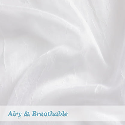 Crushed White Sheer Cafe Curtains 36 Inch Length 2 Panels, Light Filtering Crinkle Voile Bedroom Living Room Short Curtains, Each 42Wx36L Inches