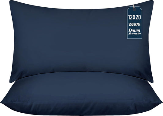 Throw Pillows (Pack of 2, Navy), 12 X 20 Inches Indoor Decorative Pillow Insert for Sofa, Bed and Couch