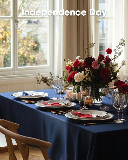 Plastic Table Cloth Disposable 10 Pack, 52 X 70 Inch Table Cloths, Patriotic Decorations, Thanksgiving, Veterans Day Tablecloths, Rectangle, Plastic Cover, Waterproof & Sturdy, Navy Blue