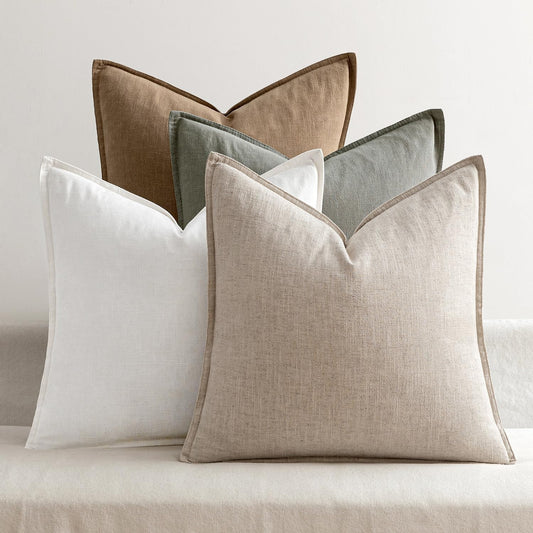 Set of 4 Neutral Linen Decorative Pillow Covers - Soft Solid Accent Cushion Cases for Modern Home Décor, 18x18 Inches