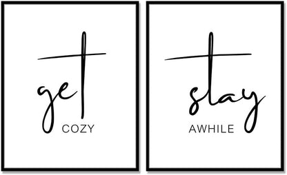 Get Cozy Stay Awhile Guest Room Wall Decor Set of 2 Prints Guest Room Wall Art Stay Awhile Signs Art Prints UNFRAMED 11X14Inch