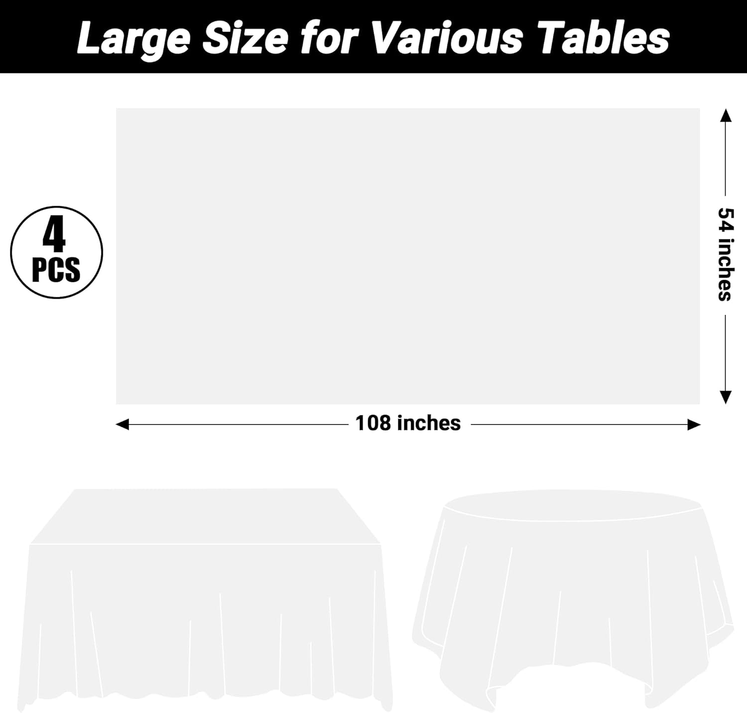 4 Packs White Plastic Tablecloth, Sturdy Disposable Table Cloth, 54 X 108 Inches Paper Table Cloths for Parties Disposable, Effortless Cleanup for Picnic Table Cloths Parties Birthday and Any Occasion