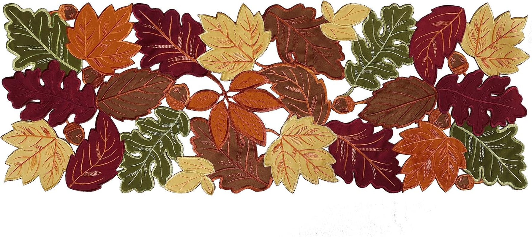 Harvest Fall Table Runner 36 Inches Long for Thanksgiving, Cutwork with Applique Embroidered Maple Leaves Dresser Scarf Table Topper for Home Dinner Holiday Festival Decorations, 13" X 36"