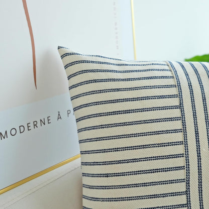 Navy Blue and Beige Patchwork Farmhouse Pillow Covers 20X20 Inch, Pack of 2 Striped Linen Decorative Modern Accent Pillow Cases for Sofa Couch Bedroom 20 X 20