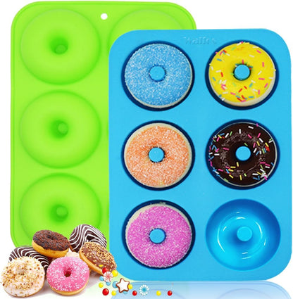 Silicone Donut Mold - Non-Stick Silicone Doughnut Pan Set, Just Pop Out! Heat Resistant, Make Perfect Donut Cake Biscuit Bagels, BPA FREE and Dishwasher Safe, Set of 2