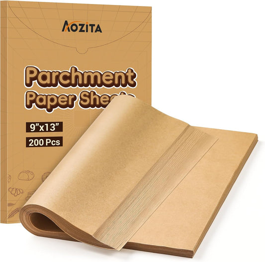 200Pcs 9X13 Inch Unbleached Parchment Paper Sheets for Baking, Pre-Cut, Non-Stick Parchment Paper for Baking, Cooking, Grilling, Air Fryer, Half Sheet Baking Sheets for Baking Cookies, Cooking, Oven