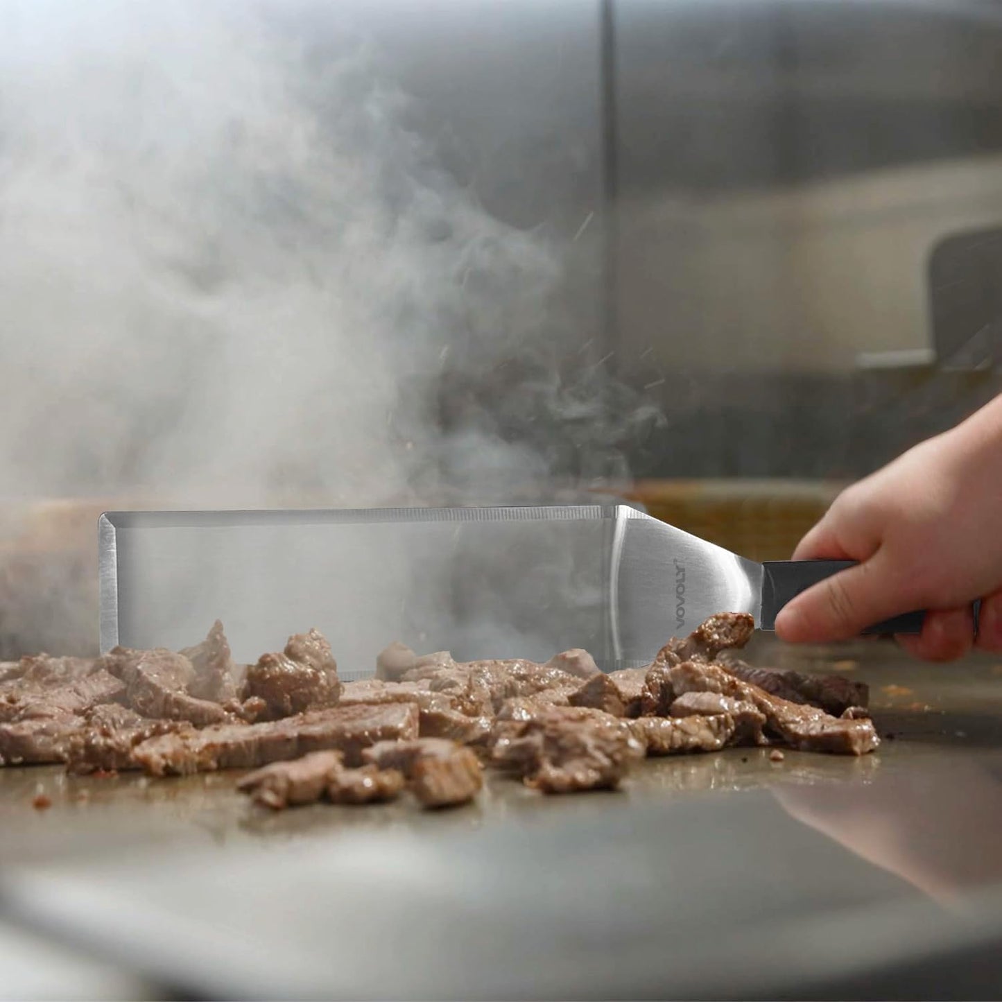 Stainless Steel Spatula Set with Full Tang Silicone Handle & Beveled Edges - Long Wide for Cast Iron Griddle BBQ Flat Top Grill, Pancake, Smash Burgers