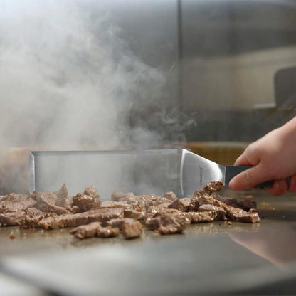 Stainless Steel Spatula Set with Full Tang Silicone Handle & Beveled Edges - Long Wide for Cast Iron Griddle BBQ Flat Top Grill, Pancake, Smash Burgers