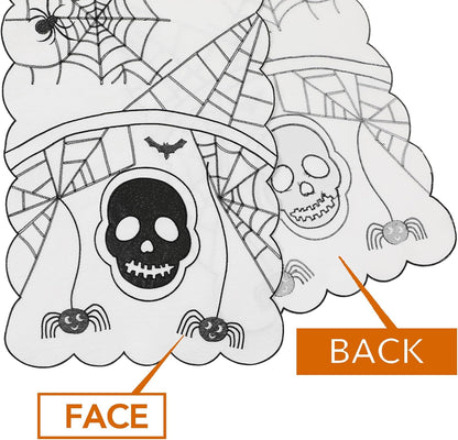 Fall Halloween Table Runner 36 Inches Long, Embroidered Black Spiders, Bats and Skull Table Runner Dresser Scarf for Home Dining Autumn Thanksgiving Tabletop Decoration, 13"X36"