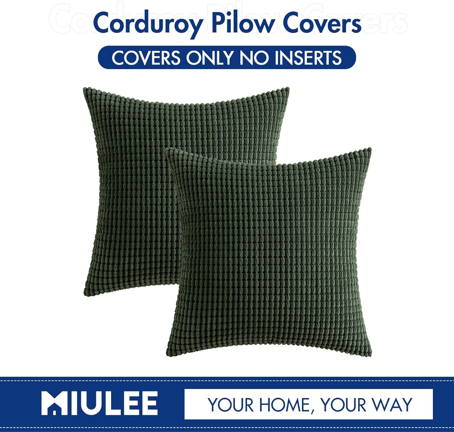 Pack of 2 Pillow Covers 18X18 Inch Granules Soft Corduroy Christmas Decorative Throw Pillow Covers for Couch Cushion Sofa Bedroom Living Room, Dark Green