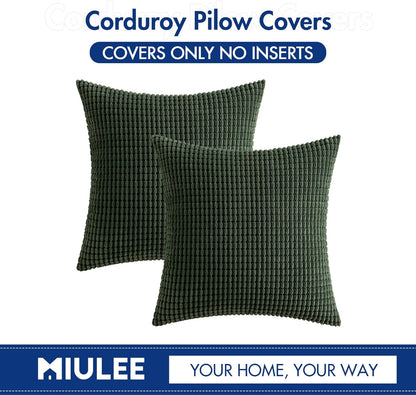 Pack of 2 Pillow Covers 18X18 Inch Granules Soft Corduroy Christmas Decorative Throw Pillow Covers for Couch Cushion Sofa Bedroom Living Room, Dark Green