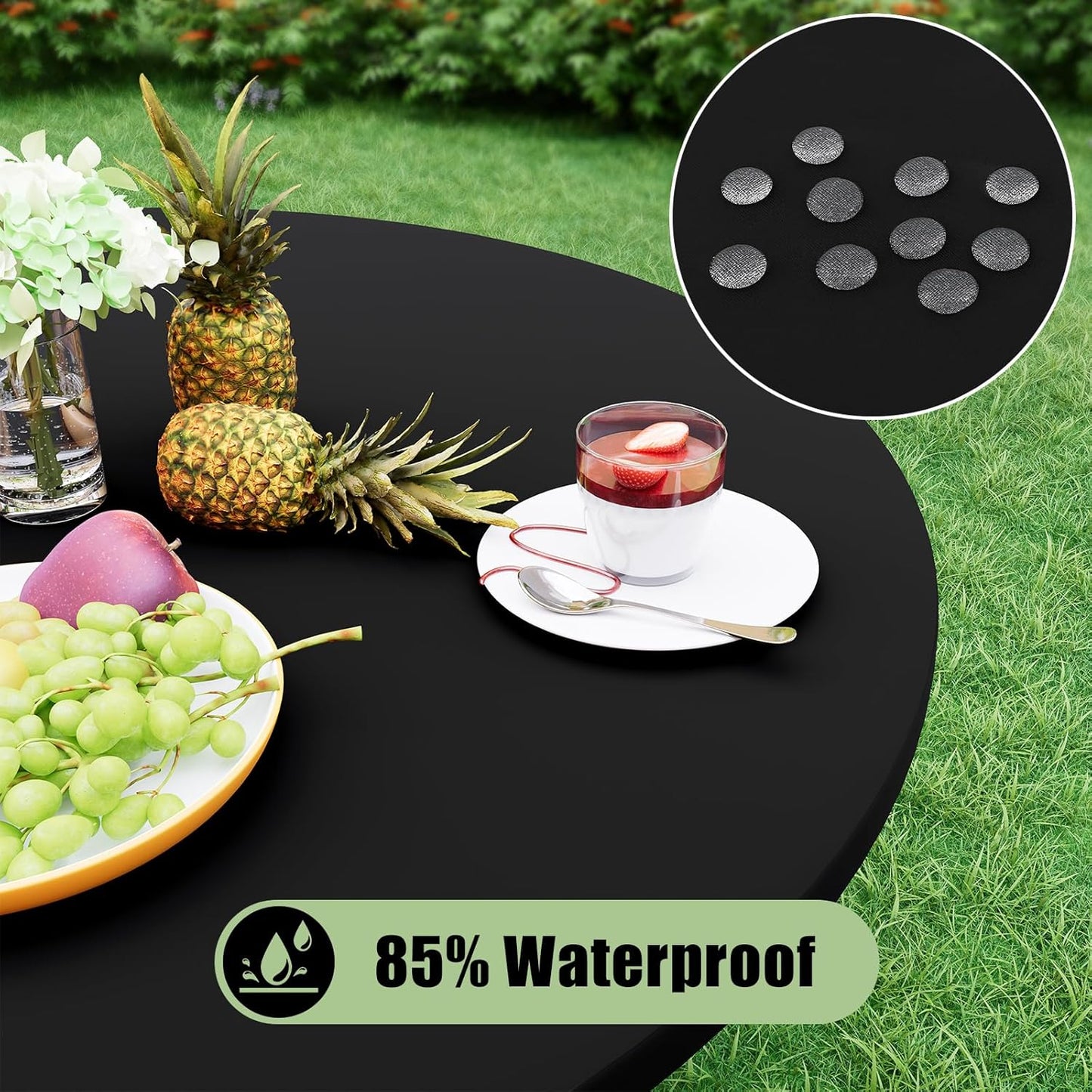 2 Packs round Spandex Tablecloths, Stretch Elastic Tablecloth Cover Fitted for 18"-24" round Tables, Waterproof Polyester Washable Table Cloth for Dining, Party, Outdoor and Indoor, Black