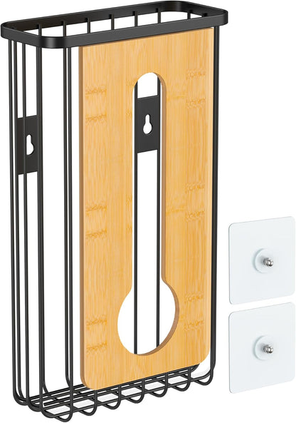 Plastic Grocery Bag Holder - Extra Large Trash Bag Dispenser Wall Mount with Mounting Accessories - Matte Black Reusable Bags Storage Organizer for Kitchen, under Sink, Pantry, Garage