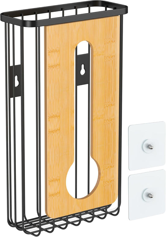 Plastic Grocery Bag Holder - Extra Large Trash Bag Dispenser Wall Mount with Mounting Accessories - Matte Black Reusable Bags Storage Organizer for Kitchen, under Sink, Pantry, Garage