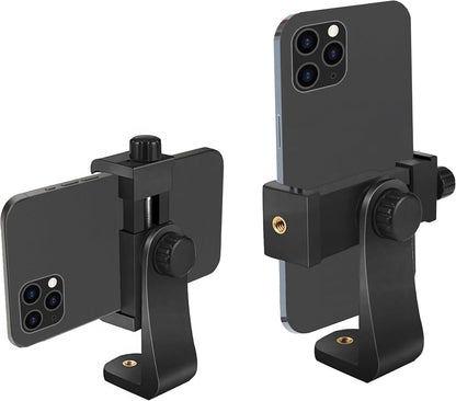 Phone Holder/Vertical and Horizontal Tripod Mount Adapter Rotatable Bracket with 1/4 Inch Screw, Adjustable Clip for Iphone, Android Cell Phone, Selfie Stick, Camera Stand