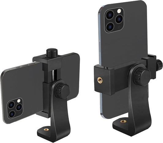 Phone Holder/Vertical and Horizontal Tripod Mount Adapter Rotatable Bracket with 1/4 Inch Screw, Adjustable Clip for Iphone, Android Cell Phone, Selfie Stick, Camera Stand