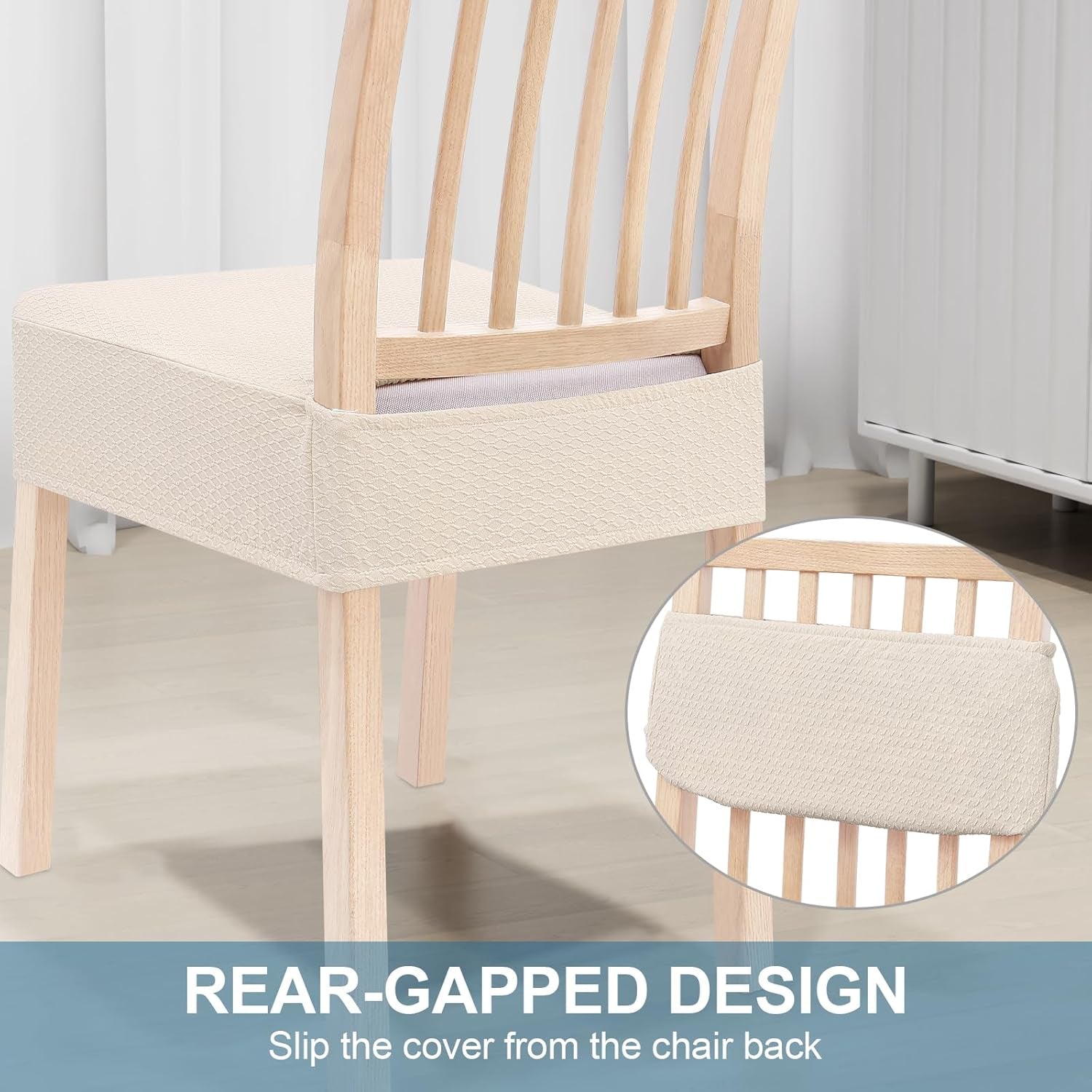Stretch Jacquard Seat Covers for Dining Room Chairs Set of 2, Removable Washable Chair Seat Protector Slipcovers, No Rear Covers, Beige